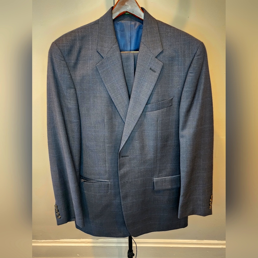 Ralph Lauren Suit Mens Jacket Size 42L Pants 36x32 Blue 100% Wool 2Pc Suit